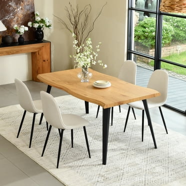 Homy Casa Modern Dining Table with Live Edge MDF Top and Folded Metal Legs, 63"x35", Seats 6, Natural