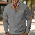 thumbnail image 2 of FAIWAD Mens Long Sleeve Pullover Tops Stand Collar Button Down Classic Color Block Plus Size Tops, 2 of 6