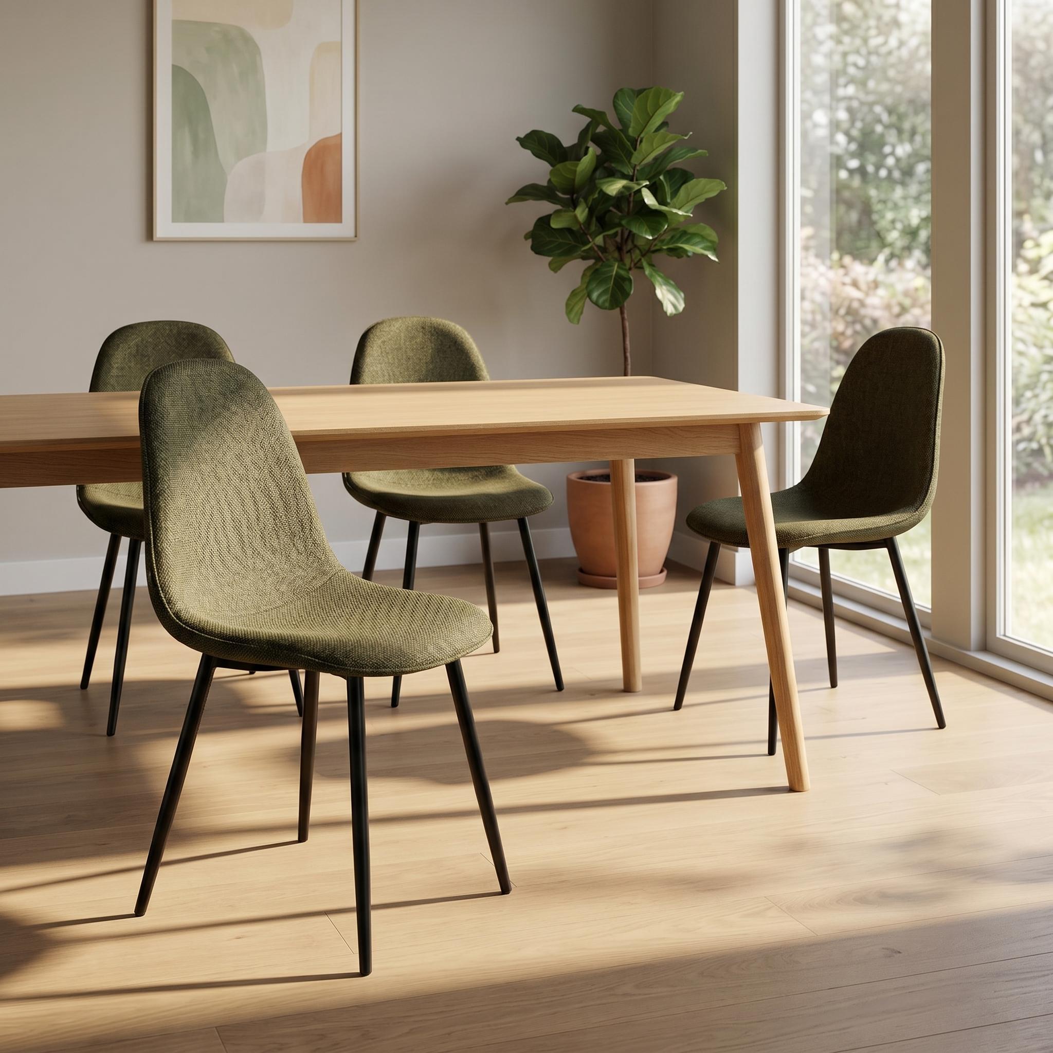Homy Casa chaise de salle à manger verte 17,7 po, 4 pièce, dossier incurvé rembourré et pieds métal noirs