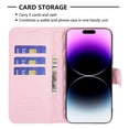 thumbnail image 3 of iPhone 14 Wallet Case Premium Handmade PU Leather Phone Case Card Slots Magnetic Closure Zipper Pocket Kickstand Flip Case with Hand Strap for iPhone 14 - Pink, 3 of 5