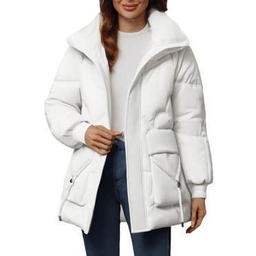 Women's Winter Jackets, Comdrip Women's Winter Down Cotton Padded Jacket Korean Style Loose Hooded Cotton Padded Jacket Casual Warm Cotton Padded Jacket Winter Jackets for Women 2025 White M