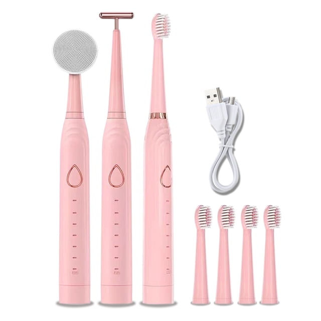 Home and Kitchen Toothbrush, Beauty Toothbrush Set, 5 Toothbrush Heads Toothbrush, With 1 Massage Face-lifting Stick Head, And 1 Facial Cleansing Kitchen Accessories Kitchen Organization