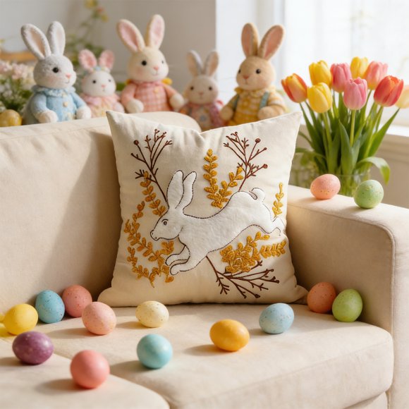 Easter Decoration Throw Pillow Covers 18x18,Easter Bunny Eggs Floral Decorative Pillowcase,Easter Couch Throw Pillow Covers Bunny Decorations,Easter Cushion for Household Sofa Living Room Bedding