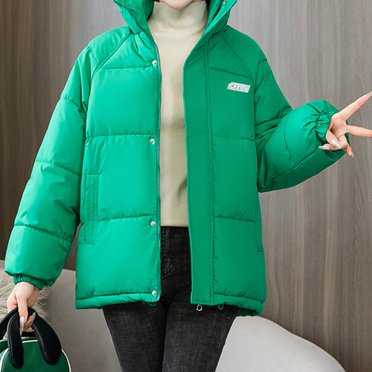 IROINID Manteau d'Hiver Chaud Mi-Long pour Femmes, Col Montant, Couleur Unie, Manches Longues, Vert