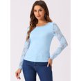 thumbnail image 3 of INSPIRE CHIC Haut en Dentelle Semi-Transparente à Manches Longues avec Broderie de Fleurs pour Femme, 3 of 6