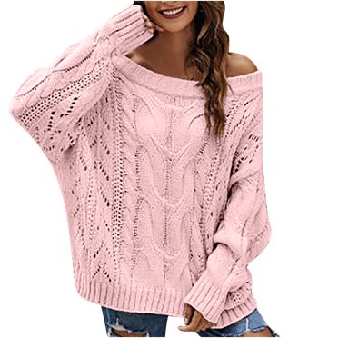 Yuyuzo Fall Sweaters for Women off Shoulder Oversized Jumper Tops Long Sleeve Basic Knitting Pullover Blouse