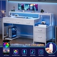 thumbnail image 1 of GUNAITO 60 Inch Gaming Desk with 5 Fabric Drawers and Storage Shelves, Computer Desk with LED Lights and Charging Station, White Carbon Fiber, 1 of 9