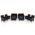 thumbnail image 2 of Costway 8 PCS Patio Furniture Set with Washable Cushions and Tempered Glass Coffee Table Navy, 2 of 9