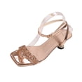 thumbnail image 1 of Gold Women'S High Heel Sandals Square Toe Open Toe Rhinestone Decoration Slim Heel Design For Party Gathering Beach Leisure Daily Casual Wearing, 1 of 9