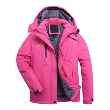 TIMIFIS Manteau de Ski Imperméable Coupe-Vent pour Femme, Manteau de Pluie Coupe-Vent, Manteau à Capuche Chaud d'Hiver - Rouge Automne/hiver