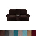 thumbnail image 1 of CHOK 2024 Housse de Causeuse Inclinable avec Console Centrale Housse Extensible en Velours pour Fauteuil Inclinable 2 Places avec Porte-Gobelet, 1 of 10