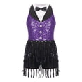 thumbnail image 3 of YONGHS Enfants Filles Paillettes Latin Jazz Robe de Danse à Franges Smoking Danse Moderne Justaucorps Combinaison Violet 12, 3 of 7