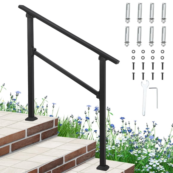 EDTara Aluminium Alloy Handrail for Outdoor Steps, 2-3 Step Metal Porch & Deck Railing, Includes Mounting Kit for Concrete Installation