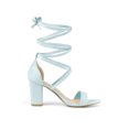 thumbnail image 3 of BLISSFUL STEP Women's Solid Color Strap Block Heel Lace up Sandals, 3 of 7