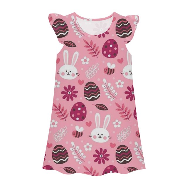 MIASHUI Robe de Princesse pour Filles, Chemises de Nuit pour Enfants Filles, Manches Volantées, Pyjama, Rose Vif, 7-8 Ans