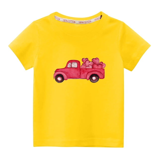 Penkiiy Haut à Manches Courtes Imprimé Col Rond Mignon pour Garçons et Filles 7-8 Ans Jaune