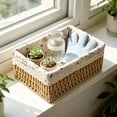 thumbnail image 4 of thefmos Small Woven Storage Basket, Rectangular Decorative Rattan Organizer Bin, Plastic Sundries CosmeticToyContainer for Home Bathroom Bedroom Kitchen Office, 4 of 6