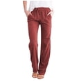 thumbnail image 1 of Womens Casual Linen Pants High Waist Drawstring Loose Fit Summer Pants Trousers with Pockets, 1 of 3