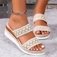 thumbnail image 3 of Sandales Boho pour Femmes de Vacances Espadrilles Ethniques à Plateforme Compensée Pantoufles de Robe Plage Décontractées à Enfiler Chaussures d'Été, 3 of 6