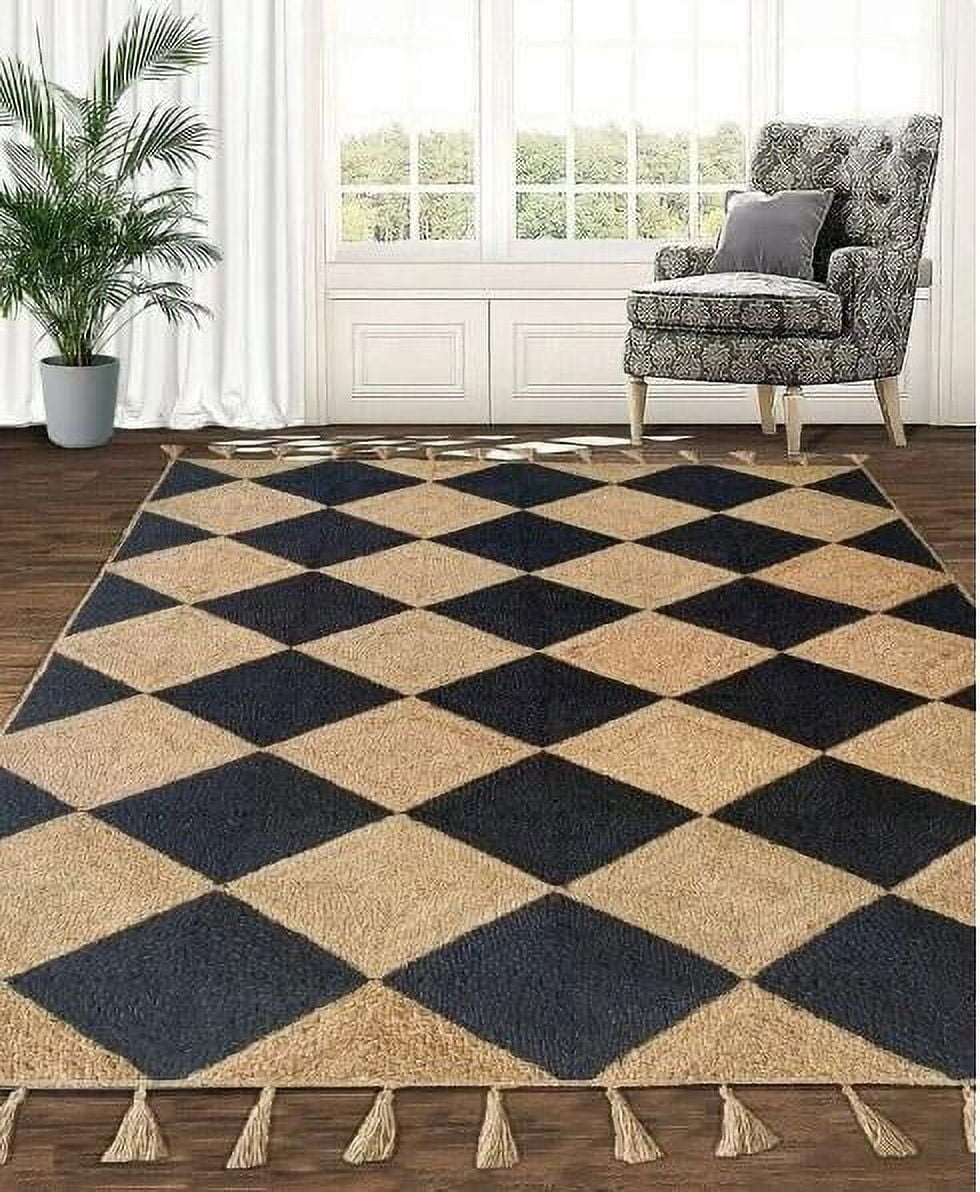 Indian Handmade Braided Natural Pure Jute with Black Design Area Rugs Size 8 x 11 Feet ( 240 cm x 330 cm )