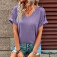 thumbnail image 2 of Timegard Tops for Women V Neck Short Sleeve Button Comfy Summer Casual Loose Tops Tee Solid Color, 2 of 6