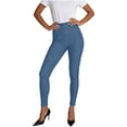 thumbnail image 3 of Women's Stretch Jeggings with Front Pockets Mid Rise Skinny High Waisted Tummy Control Faux Jeans Pants Plus Size Blue Pant,Size S-3XL, 3 of 10