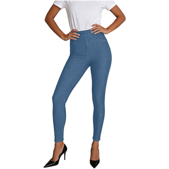 Ltctricy Women's Jean Leggings High Waisted Stretchy Slim Pull on Trendy Pants Casual Skinny Jeans with Pockets(Blue,X-Large)