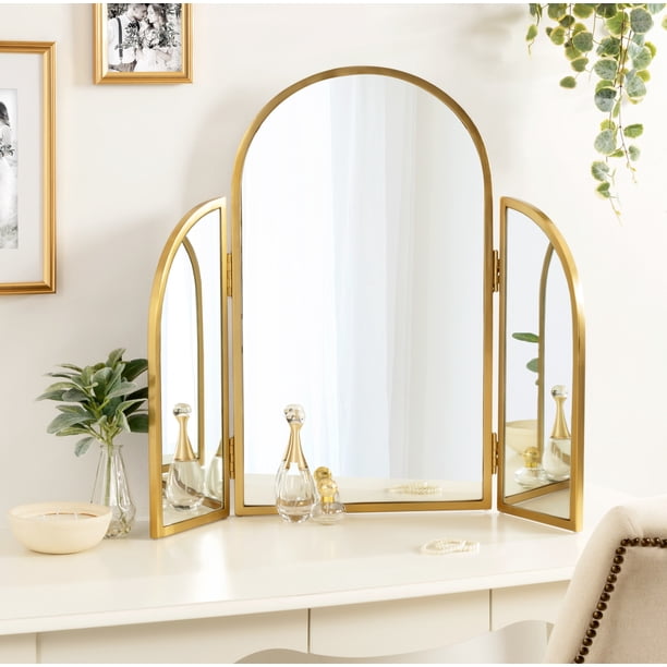 gold ornate arched triple dressing table mirror 80cm x 56cm Trifold Mirror Large Gold Dressing Table Mirror – Melody Maison Womens Shoes