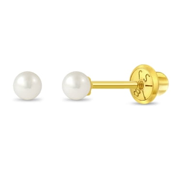 Boucles d'Oreilles à Vis en Or Jaune 18k 3 mm Classiques en Perles de Culture Bébés et Tout-Petits