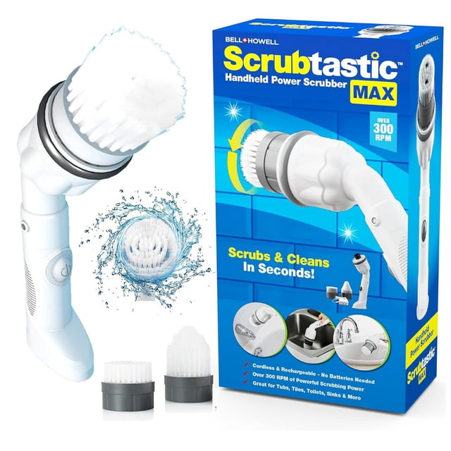 Bell + Howell Scrubtastic Express White Rechargeable Handheld Power Scrubber – Cordless Bathroom Cleaner