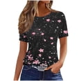thumbnail image 1 of Pisexur Hauts pour Femmes, Hauts de Printemps pour Femmes 2025, Hauts pour Dames, T-shirt Imprimé Décontracté et Tendance pour Femmes avec Col Rond et Manches Courtes Noir, m, 1 of 5