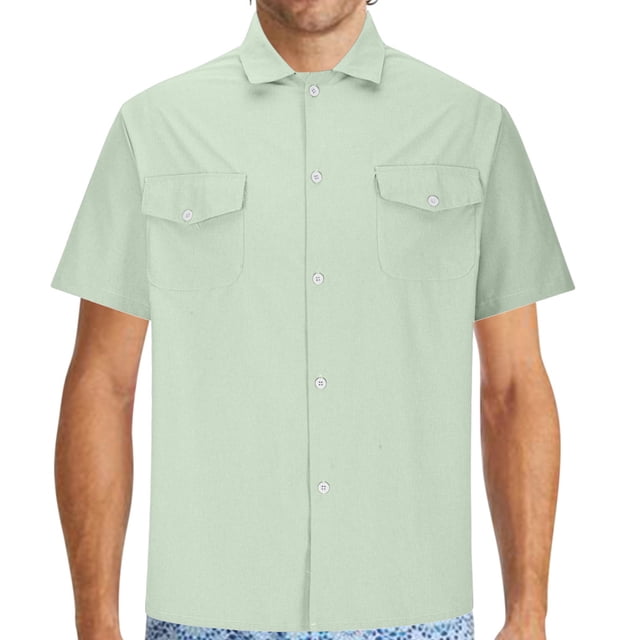 cfhntfmh Short Sleeve Shirts for Men Button down Summer Casual Collared V Neck Tops Solid Color Beach Blouses