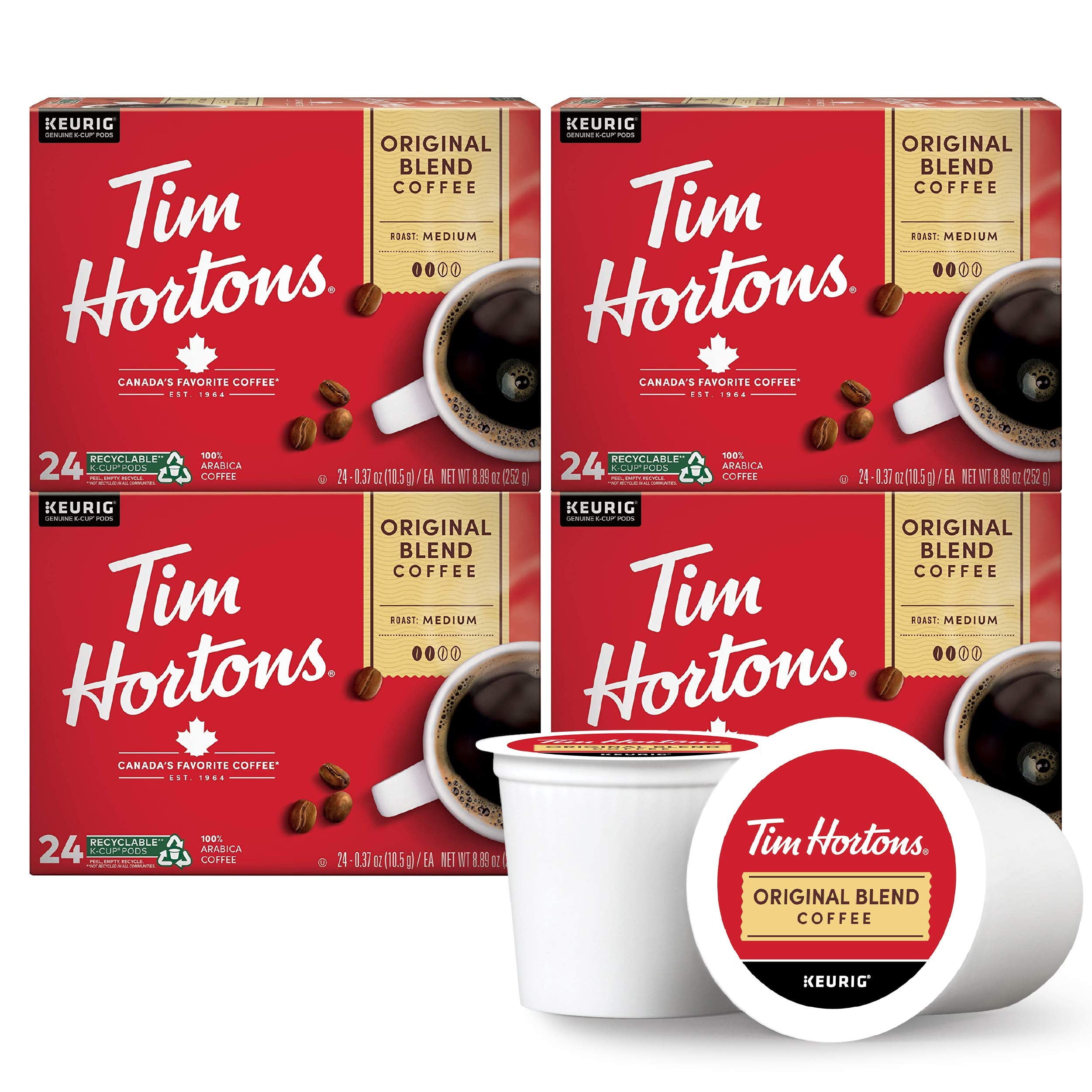 Tim Hortons Original Blend , Medium Roast Coffee, Single-Serve K-Cup Pods Compatible with Keurig Brewers, 96ct K-Cups, Red