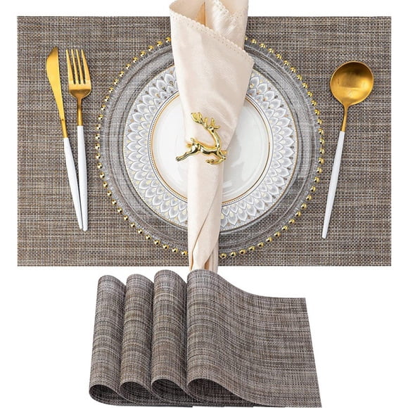 Set of 4 Heat Resistant PVC Placemats, Non-Slip Washable Table Mats for Dining Kitchen Breakfast Decor