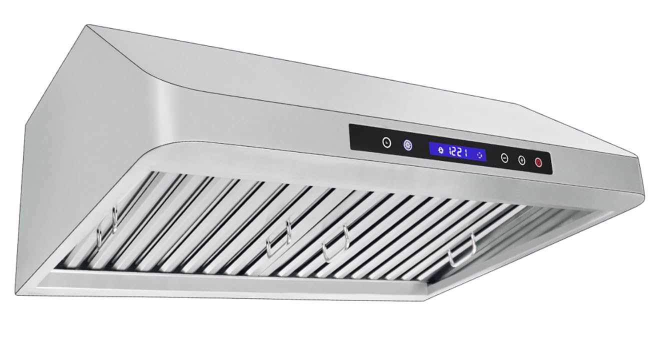 PROLINE 36-Inch Professional Wall Hood Range Hood, Commercial Quality, Ducted, 900 CFM, Stainless Steel, LED Lights, LCD Touch Control, ULTRA-QUIET Blower Motor, 6 Speed, PLJW 120.36, Kitchen Hood