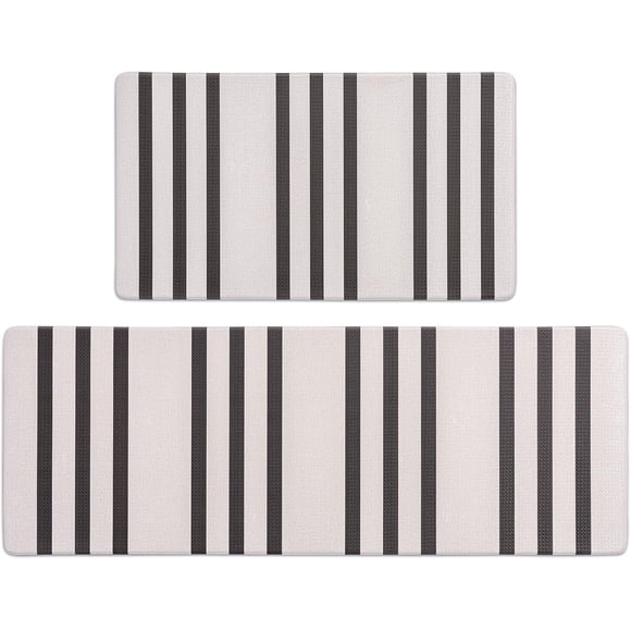Farmhouse Stripe Anti-Fatigue Kitchen Mat Set of 2, Cushioned Foam Kitchen Mats for Floor, Waterproof Non Slip Comfort Mat, Modern Kitchen Rug for Kitchen Decor, Sink, Laundry, Office