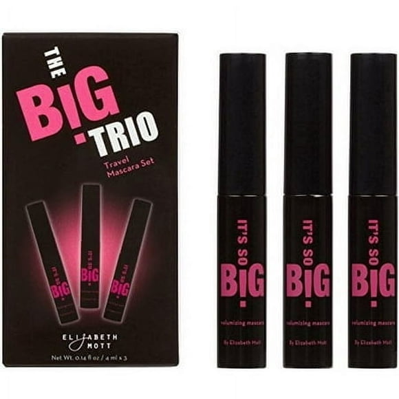 Black Volumizing Mascara Travel Set: Elizabeth Mott It's So BIG. Sample Size Minis - Waterproof Lash Extending Mascara with Corset Wand-No Eyelash Clump,Tube Mascara-3 Pack,4ml.Cruelty Free.