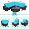thumbnail image 3 of Costway 6PCS Rattan Furniture Set Conversation Cushioned Sofa Armrest Garden Turquoise, 3 of 10