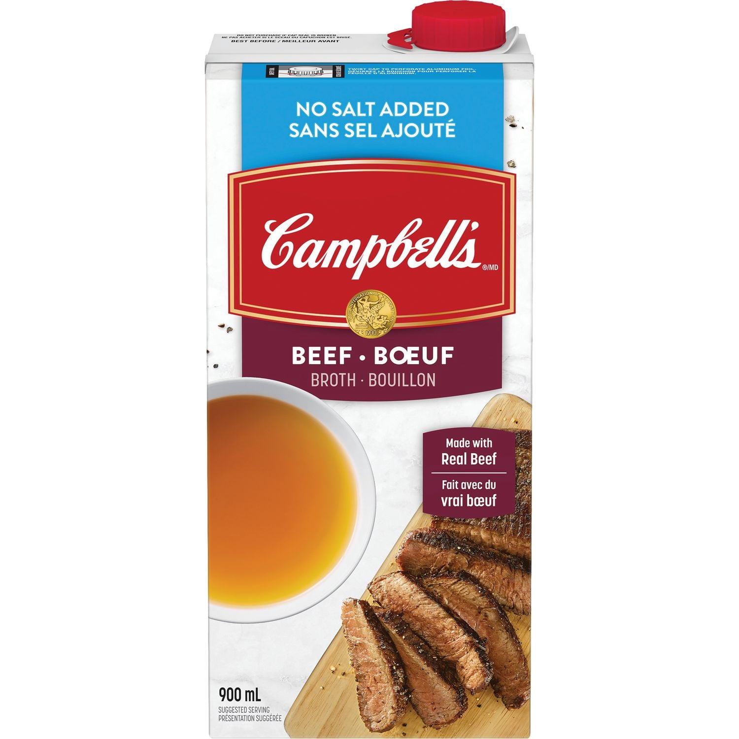 Campbell's® Bouillon de Bœuf Prêt à Utiliser Sans Sel Ajouté, à Conservation à Température Ambiante