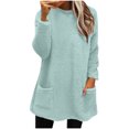 thumbnail image 2 of yoeyez Hauts en Peluche pour Femmes Hiver Chandail en Molleton Duveteux Col Rond Tunique à Manches Longues Chaud Confortable Pyjama Loungewear avec Poches Bleu Clair,P, 2 of 7