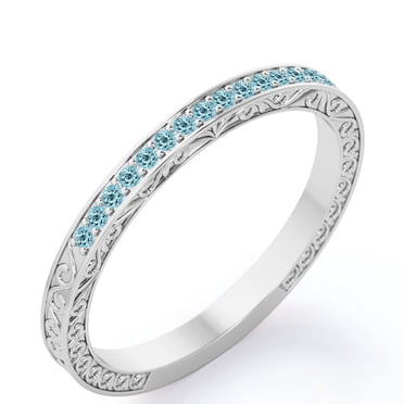 JeenMata Style Art Déco Victorien 0,25 Carat Taille Ronde Pierre de Naissance de Décembre Alliance en Placage Or Blanc 18K sur Argent