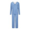 thumbnail image 4 of Timegard Ensembles de Pyjamas pour Femmes 2 Pcs Manches Longues Col en V Haut Froncé et Pantalon Automne Décontracté Doux Tenues de Pjs, 4 of 4