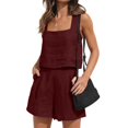 thumbnail image 2 of Womens 2 Piece Outfits Linen Square Neck Crop Tops Short Set 2023 Lounge Matching Sets Trendy Clothes Beach Summer, 2 of 9