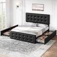 thumbnail image 4 of Bed Frame with 4 Storage Drawers and Adjustable Headboard, Upholstered Mattress Foundation with Skin-Frienly Linen, No Box Spring Need, 4 of 9
