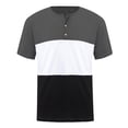 thumbnail image 2 of T-Shirt à Manches Courtes à Blocs de Couleur pour Homme, Col Henley, Coupe Ajustée, Gris Foncé, TG, 2 of 4