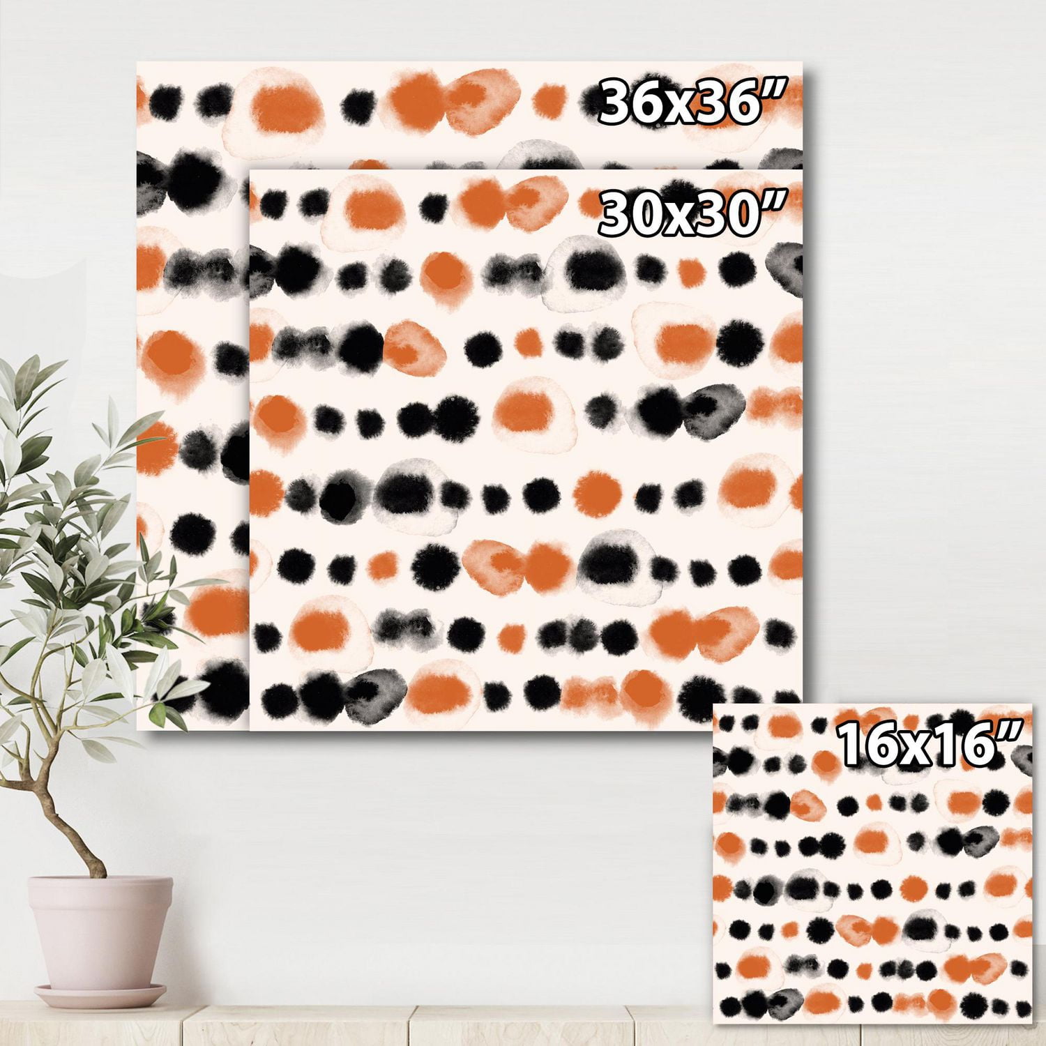 Designart Pois noirs et orange Art mural sur toile