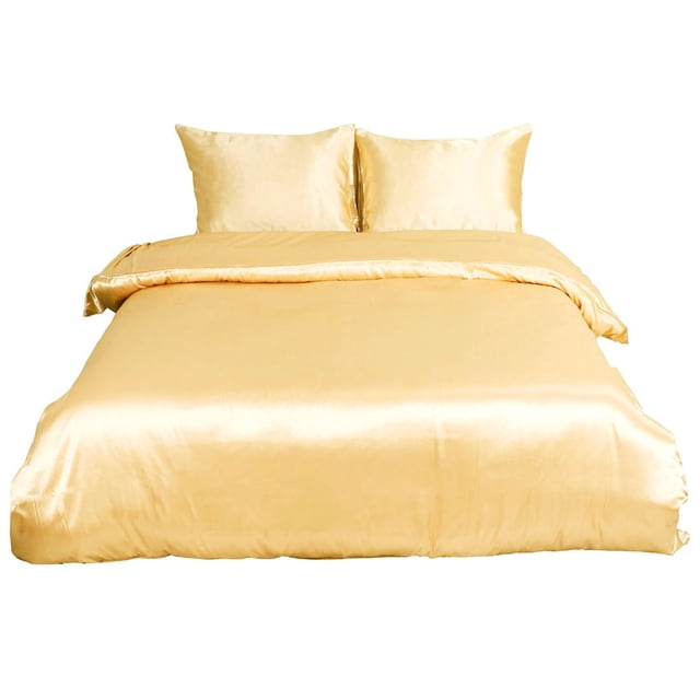 Unique Bargains Satin Duvet Cover Set 3 Piece and Pillow Sham Set