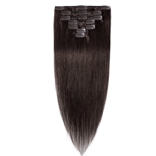 Extensions de Cheveux Humains Remy 100 % à Clip, Cheveux Humains Lisses et Soyeux, 7 Pcs, 15 clips
