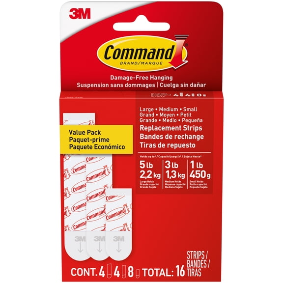 Command Refill Strips, White, 8 Small, 4 Medium & 4 Large Value Pack