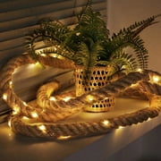 Qiopertar Copper String Lights with Jute Rope, Outdoor Garden LED Fairy Lights Waterproof, Ambient Decorative Lighting for Patio Gift